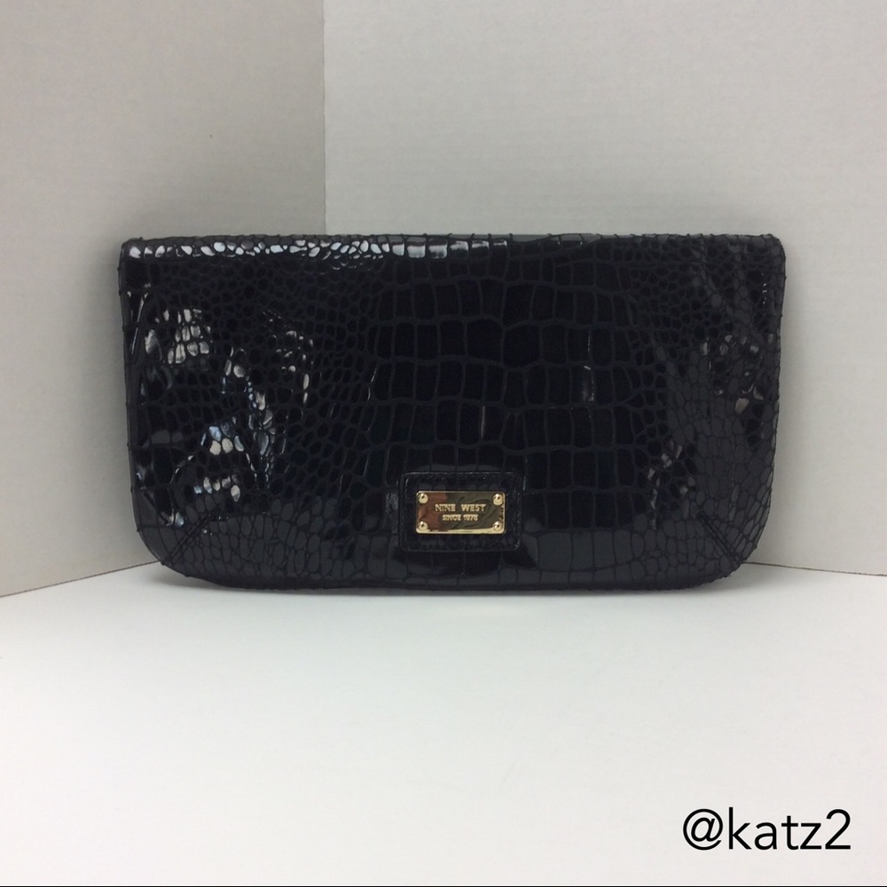 Nine West Black Reptile-look Fold Em Clutch - Picture 3 of 9